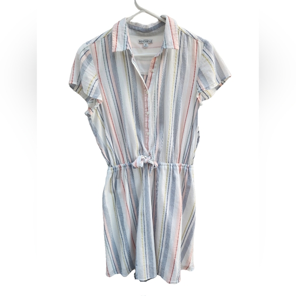 J. Crew Mercantile Rainbow Seersucker Collared Tie-Front Summer Dress Women's M - Picture 3 of 8